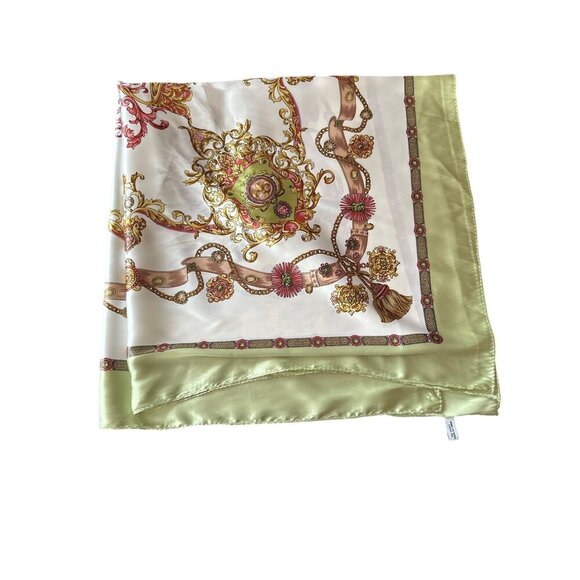 Vintage Baroque Green Traditional Print Polyester Scarf - Picture 4 of 6